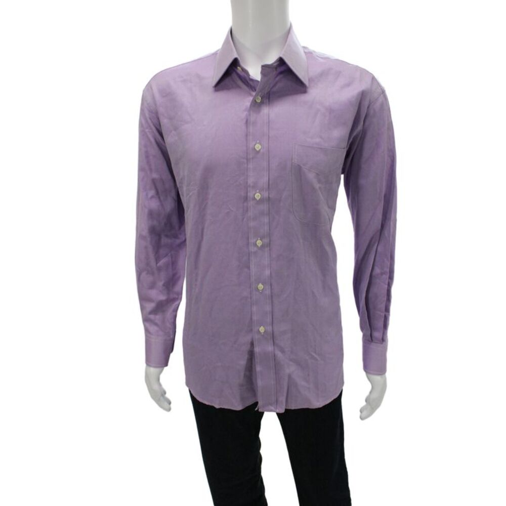 Ike Behar Mens Purple 100% Cotton Classic Dress Shirt Standard Cuff Size 16